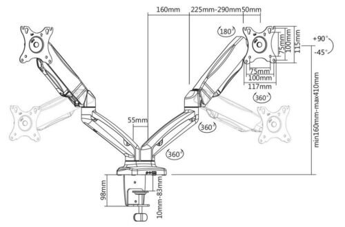 Support de bureau Full Motion 2 écrans PC 13"-27" USB + AUDIO – Image 4