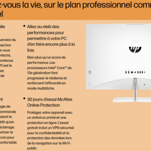 HP Pavilion 27-ca2021nk AiO PC (A4VU3EA) - i7 13700T - 16Go DDR4 - 512 Go SSD