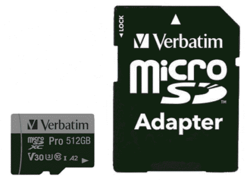 Carte mémoire VERBATIM microSDXC 512Go + Adaptateur