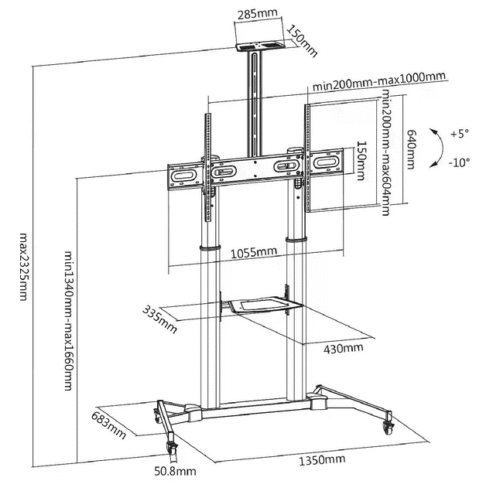 Support mobile KIMEX pour écran X-Large 60"-100" vesa 1000x600 max – Image 2
