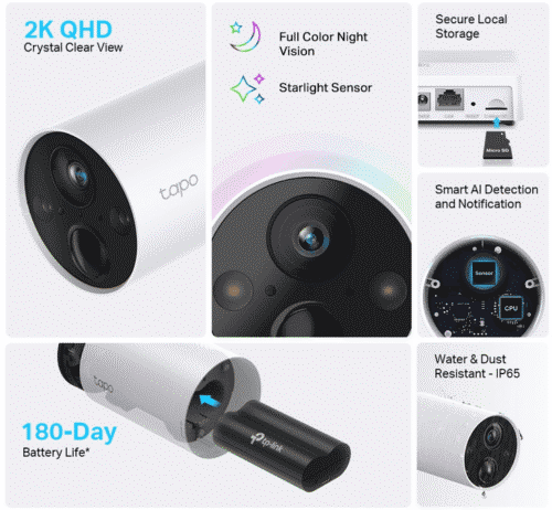 Tapo C420S1  Caméra sans fil Outdoor 2K QHD sur batterie + Hub de connexion – Image 2