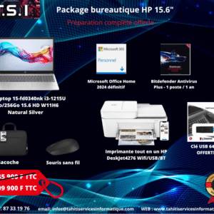 Package HP Bureautique 15.6" -i3 / 8Go Ram / 256Go SSD / W11H