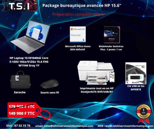 Package HP Bureautique avancé 15.6" - Core5 120U  / 16Go Ram / 512Go SSD / W11H