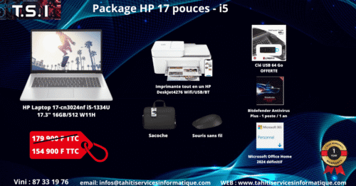 Package bureautique HP Laptop 17-cn3024nf / i5-1334U / 16GB Ram /512 SSD / 17.3" FullHD / W11H
