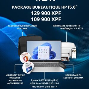 Package bureautique HP Ryzen 5 5625U / 8Go Ram / 512 SSD / W11H / 15.6" FHD