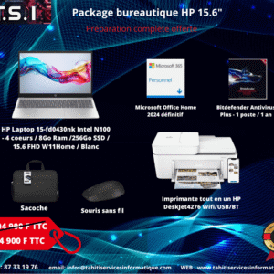 Package bureautique HP Intel N100 / 8Go Ram / 256 SSD / 15.6" FullHD /W11Home / Blanc