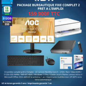 Package PC Fixe - Mini PC Lenovo Thnikcenter Neo50q - Core5 210H - 16Go RAM DDR5 - 512 SSD Nvme - W11 Pro - Ecran 27 pouces FHD