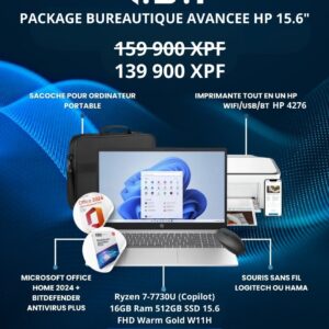 Package bureautique avancée HP Ryzen 7 7730U / 16Go Ram / 512 SSD / W11H / 15.6" FHD