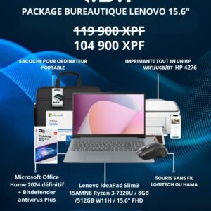 Package bureautique Lenovo Ryzen 3 7320U / 8Go Ram / 512 SSD / W11Home / 15.6" FullHD