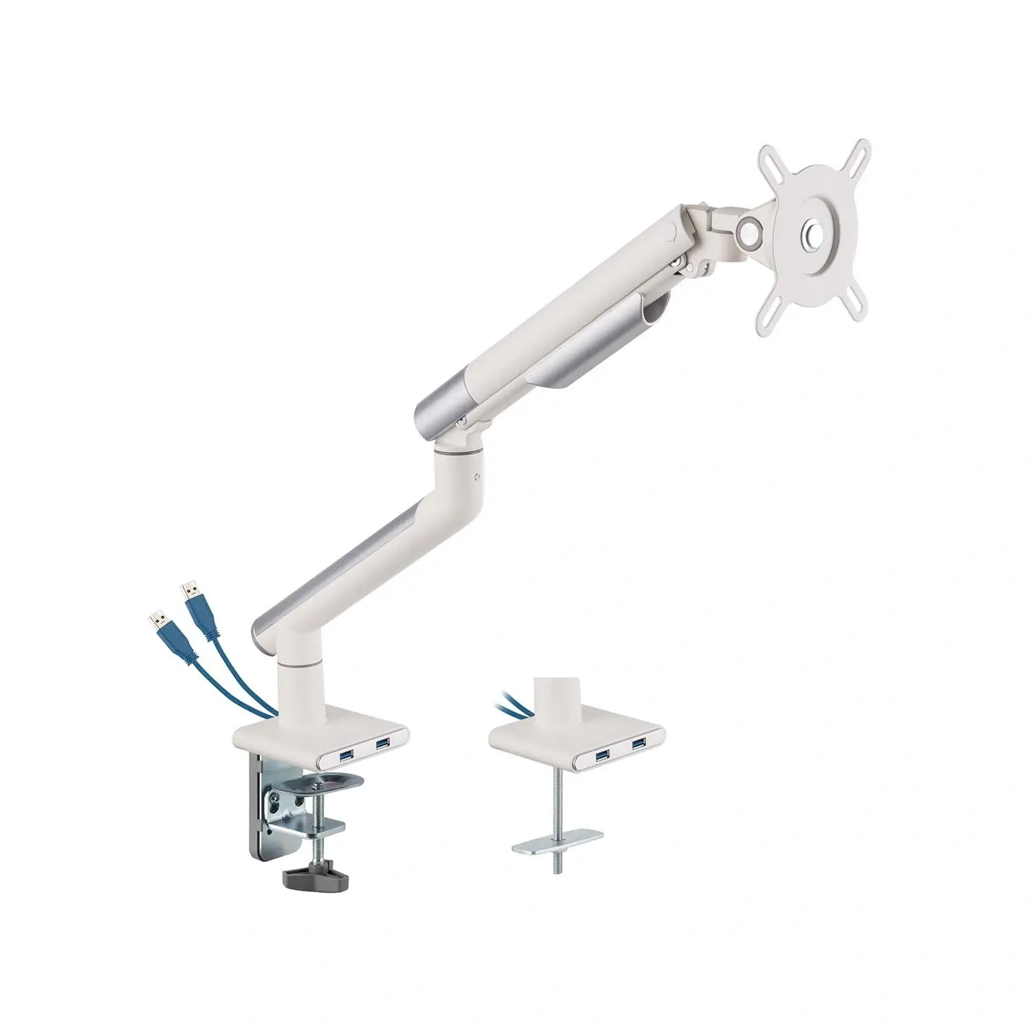 Support de bureau Full Motion pour écran PC 17"-32" avec USB, Blanc – Image 2