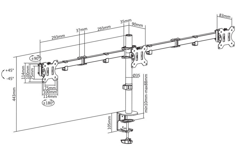 KIMEX Support de Bureau A Pincer pour 3 Ecrans Moniteurs TV 13' '- 27'' – Image 5
