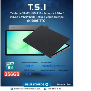 Combo Samsung Galaxy Tab A11+ - Wi-Fi - 8Go / 256 Go - Anthracite + pochette + verre trempé