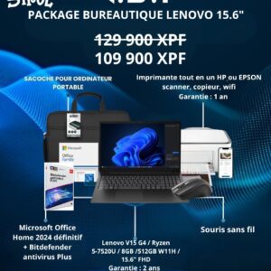 Package bureautique Lenovo Ryzen 5 7520U / 8Go Ram / 512 SSD / W11H / 15.6" FHD