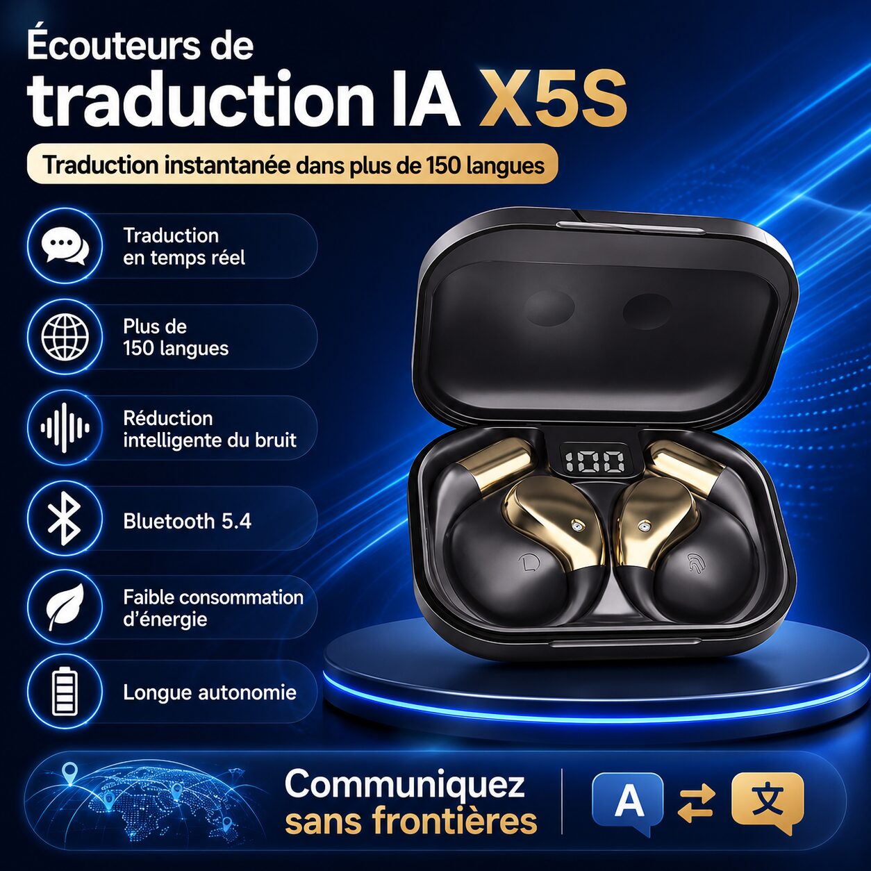 Écouteurs de traduction IA X5S, plus de 150 langue – Image 2