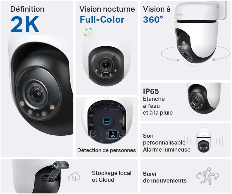 Tapo 2K Camera Exterieur WiFi 360° Vision Nocturne Couleur,C510W – Image 2