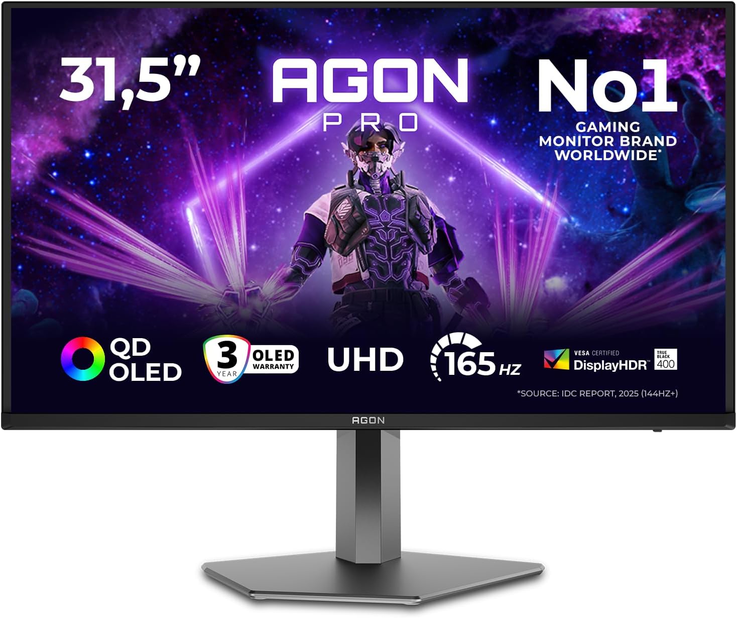 AOC Gaming Moniteur AG326UD 32 Pouce 165Hz QD-OLED Dalle, 0.03ms GtG, HDR400 TrueBlack, G-Sync Compatible, Ajustable en Hauteur, Haut-parleurs, USB Hub