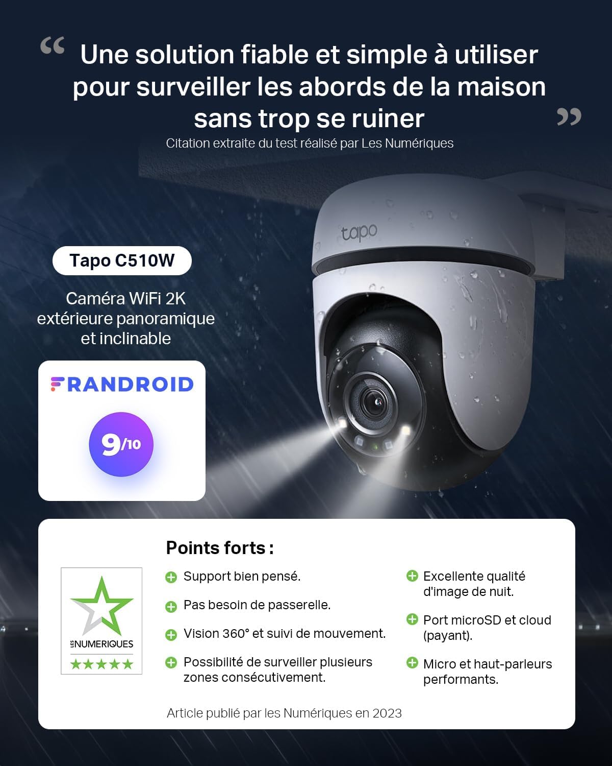 Tapo 2K Camera Exterieur WiFi 360° Vision Nocturne Couleur,C510W – Image 5