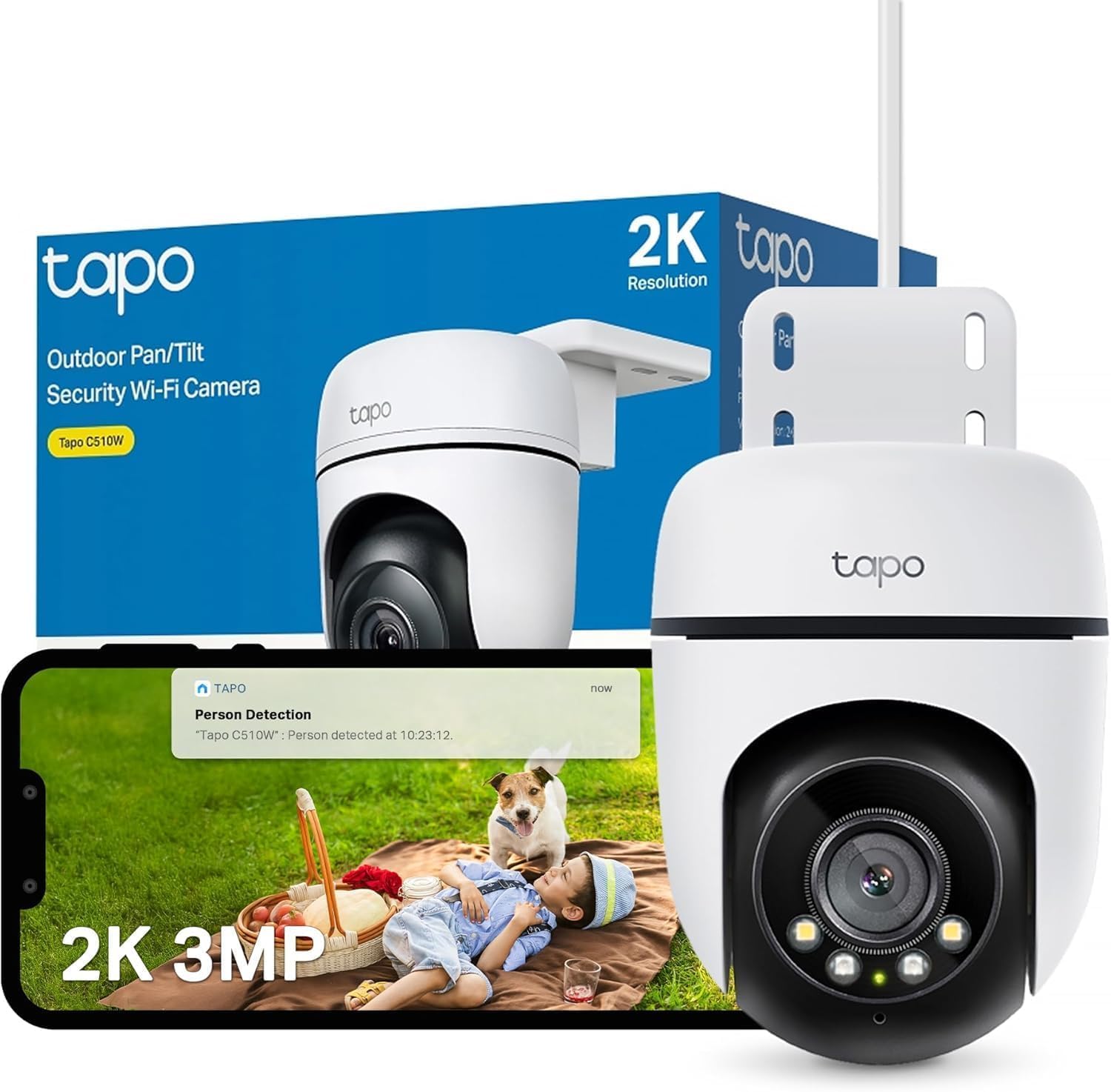 Tapo 2K Camera Exterieur WiFi 360° Vision Nocturne Couleur,C510W