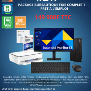 Package PC Fixe - Small PC Lenovo M75s Ryzen 5 8500G / Ram 16Go DDR5 / 256 SSD NVMe + 500 Go SSD externe 2.5" / Wifi+RJ45 / Windows 11 Pro
