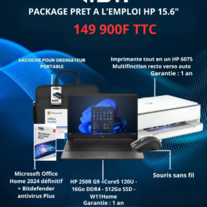 Package bureautique avancée HP 250R G9 / Core5 120U / 16Go Ram DDR4 / 512 SSD NVMe / W11Home / 15.6" FHD